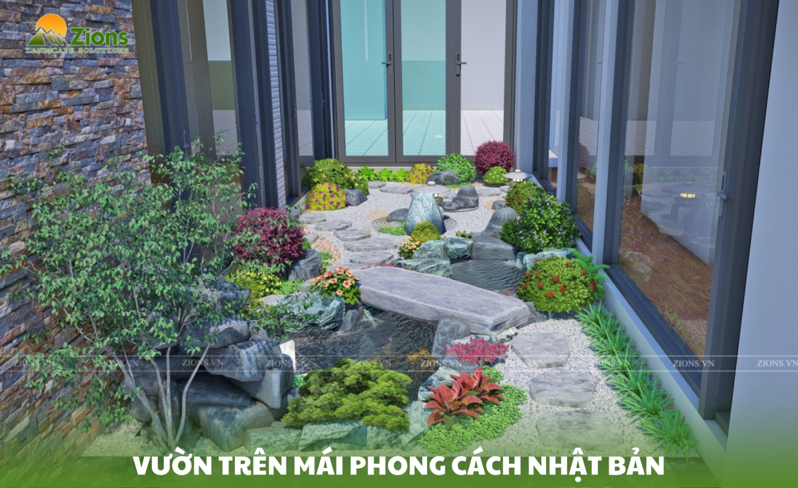 Thiết kế vườn nhật trên sân thượng - zions
